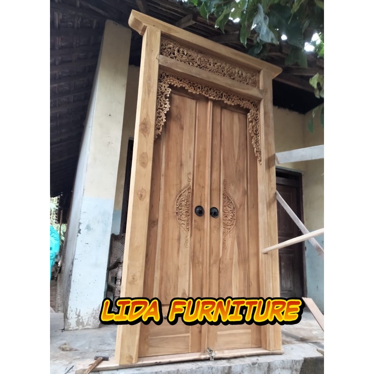 pintu rumah gebyok jati ukir motif modern jepara