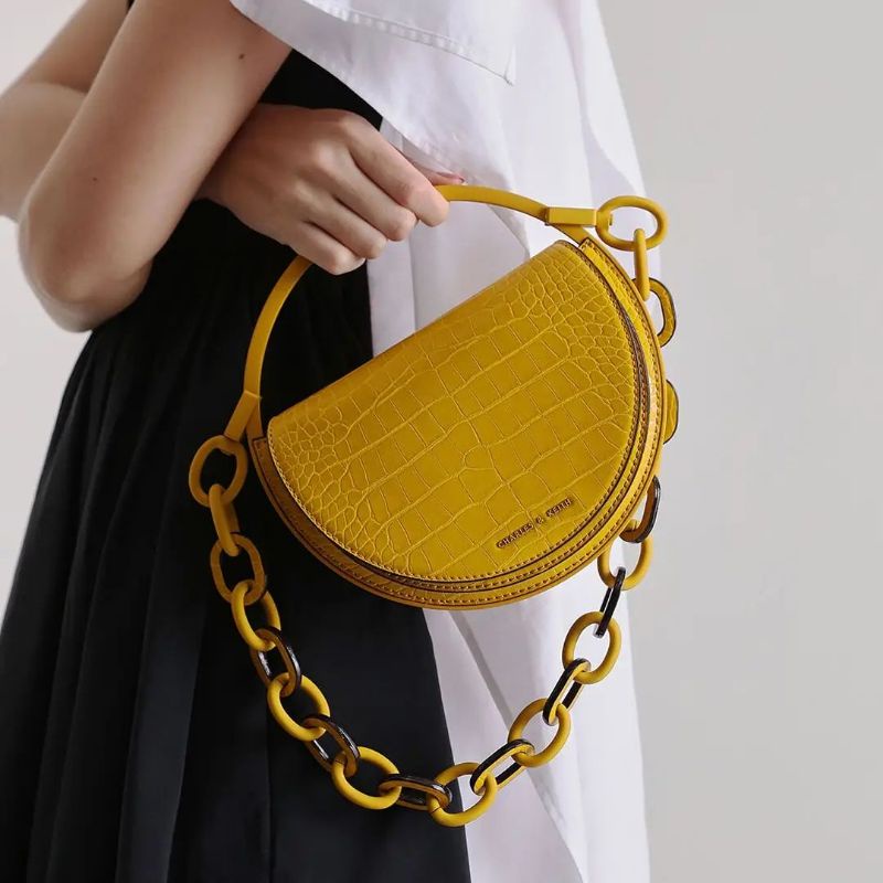 CK Croc-Effect Semi-Circle Clutch