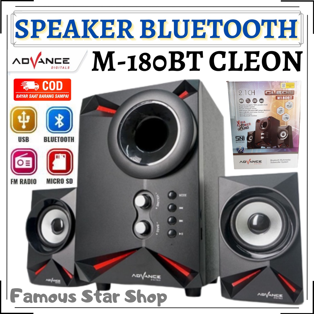 SPEAKER ADVANCE CLEON M180BT Bentuknya Modern, Bass nya Mantap, Support Bluetooth ,TF, FM, USB, RMS 45W - (speaker bluetooth/ speaker aktif/ speaker super bass/ berkualitas tinggi