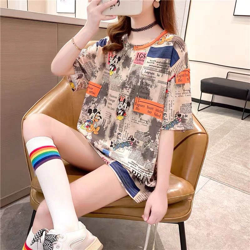 Overtee Tshirt Oversize Wanita Motif Mickey Koran - 100% Import