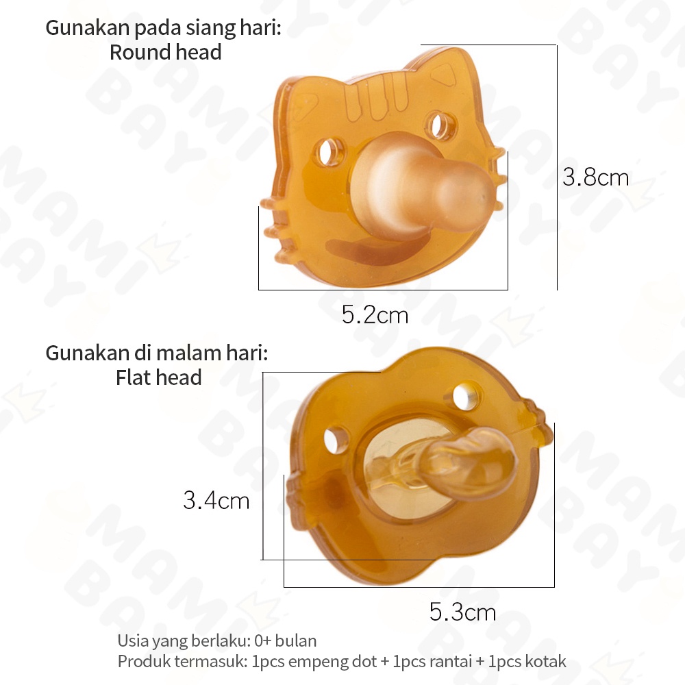 Mamibayi Empeng bayi bentuk kucing  bahan silikon BPA free dot bayi dengan rantai dan kotak