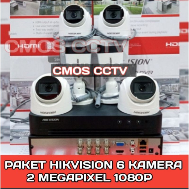 PAKET CCTV HIKVISION 2MP 8 CHANNEL 6 CAMERA HD TURBO 1080P KOMPLIT HDD 1 TERRA