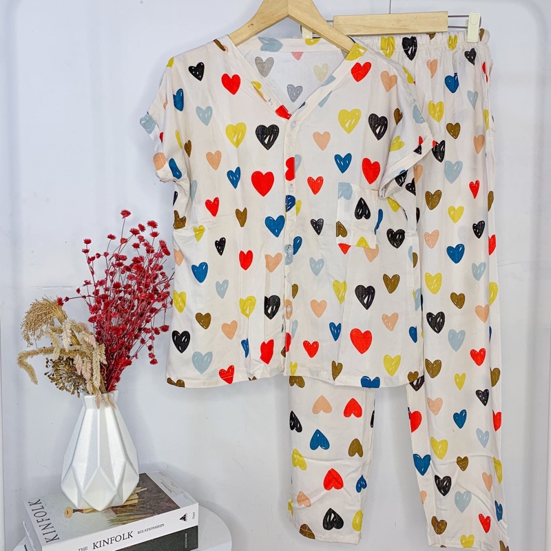 PIYAMA VNECK / PIYAMA KANCING HITS PIYAMA KANCING BUSUI / PIYAMA RAYON / HOMEWEAR-NC 30