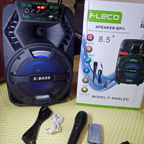 Speaker Bluetooth Karaoke Fleco 8606/8607 Terbaru Gratis Microphone + Remot Super Bass /Speaker Akti