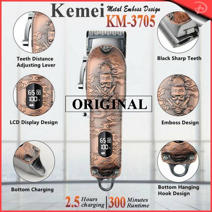 KEMEI KM 3705 3708 ORIGINAL Hair Clipper Cordless Metal Emboss Body KM3705 KM3708 KM 3708