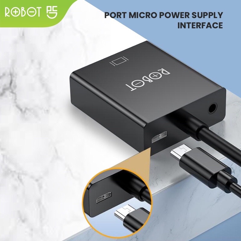 ROBOT RHV30 VGA to Adapter Laptop/PC 1080P (With Audio&amp;Power Supply) Black - Garansi 1 Tahun