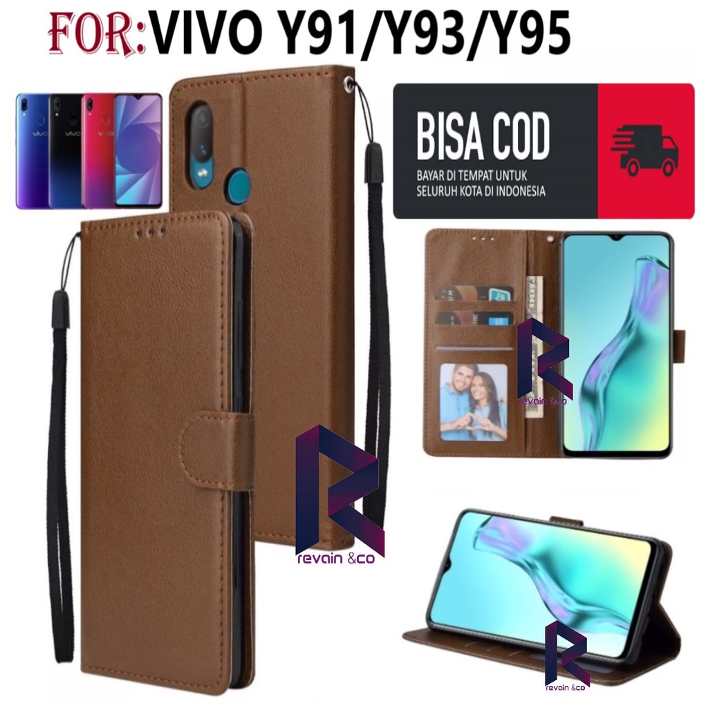 VIVO Y91 Y93 Y95 CASING DOMPET FLIP WALLET LEATHER KULIT PREMIUM SARUNG BUKA TUTUP FLIP CASE VIVO Y91 Y93 Y95