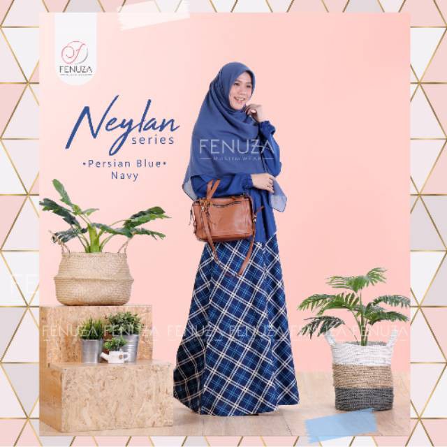 NEYLAN DRESS PERSIAN BLUE S || Gamis Kerja Motif Syar'i By Fenuza