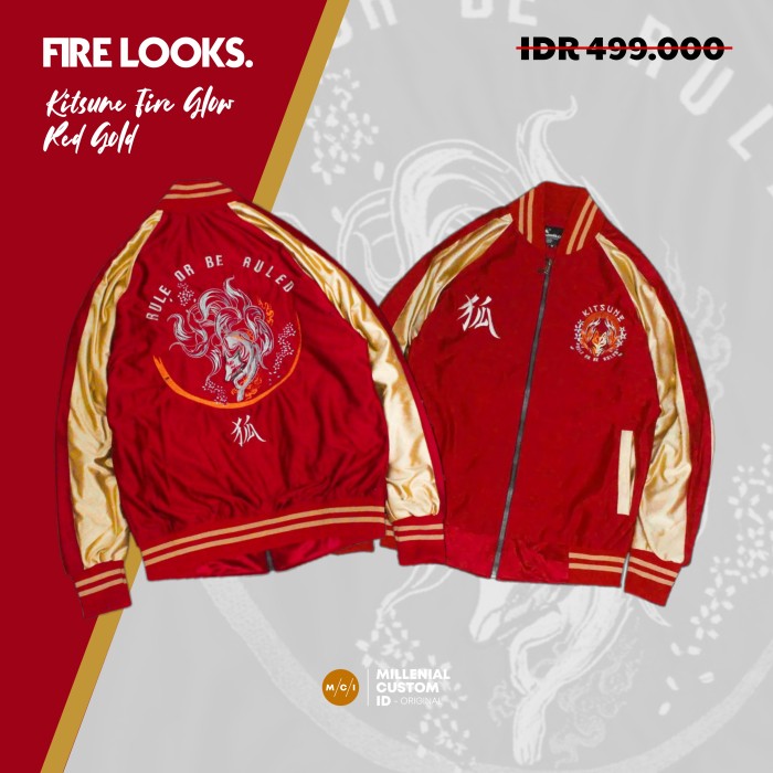 Jual Sukajan Jacket Bomber Jaket Sukajan Kitsune Red Gold Sukajan Jepang - Kitsune RedGold, XL Murah