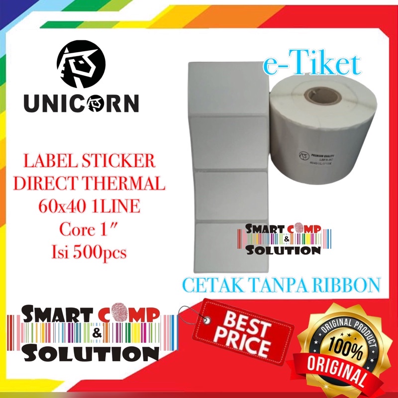 60x40 mm / 60x40mm Direct Thermal 1Line 500pcs Core 1&quot; Label Sticker UNICORN