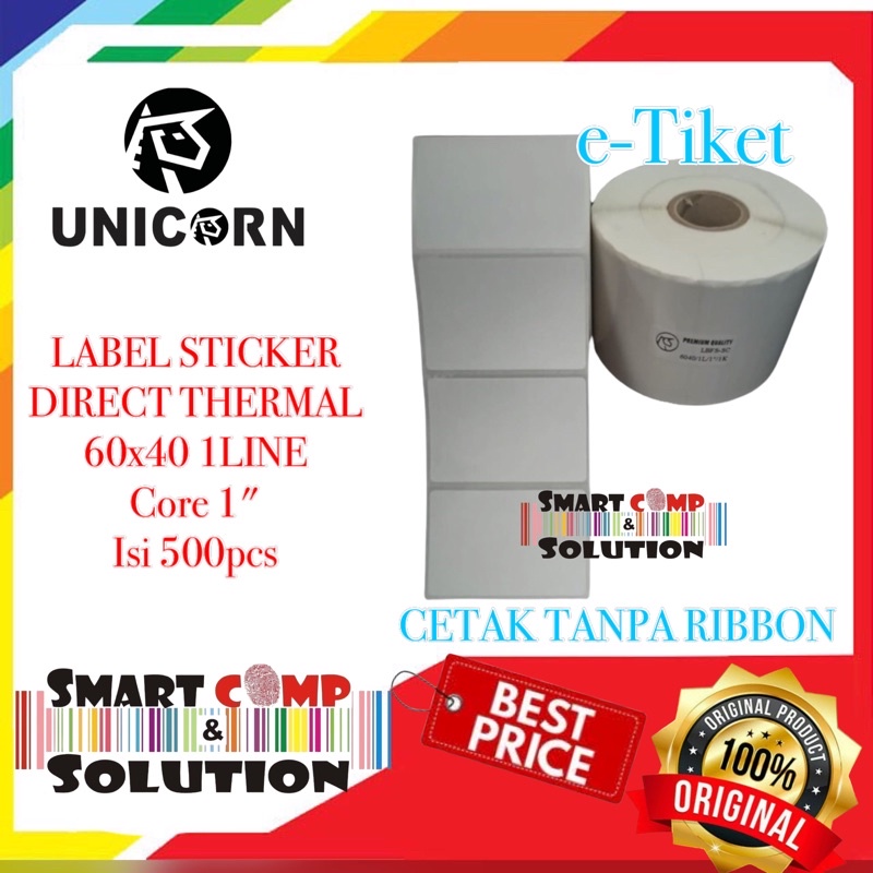 60x40 mm / 60x40mm Direct Thermal 1Line 500pcs Core 1&quot; Label Sticker UNICORN