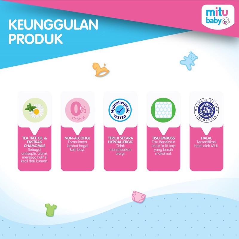 Mitu Baby Wipe Ganti Popok 50sheets (Buy 1 Get 1 Free) / Tissue Basah Bayi