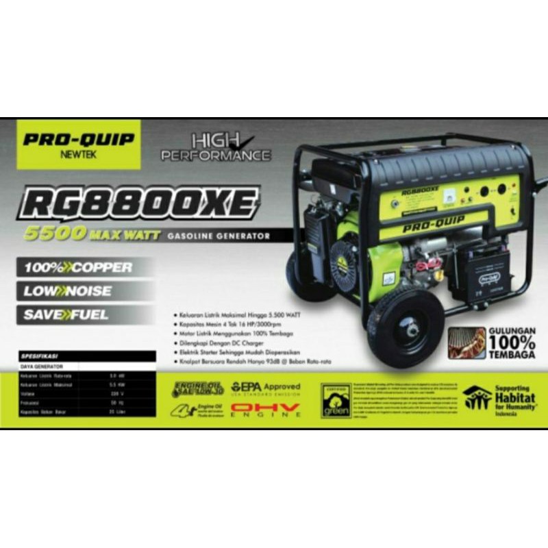 Mesin Genset Proquip RG8800XE 5500Watt Bensin Murni