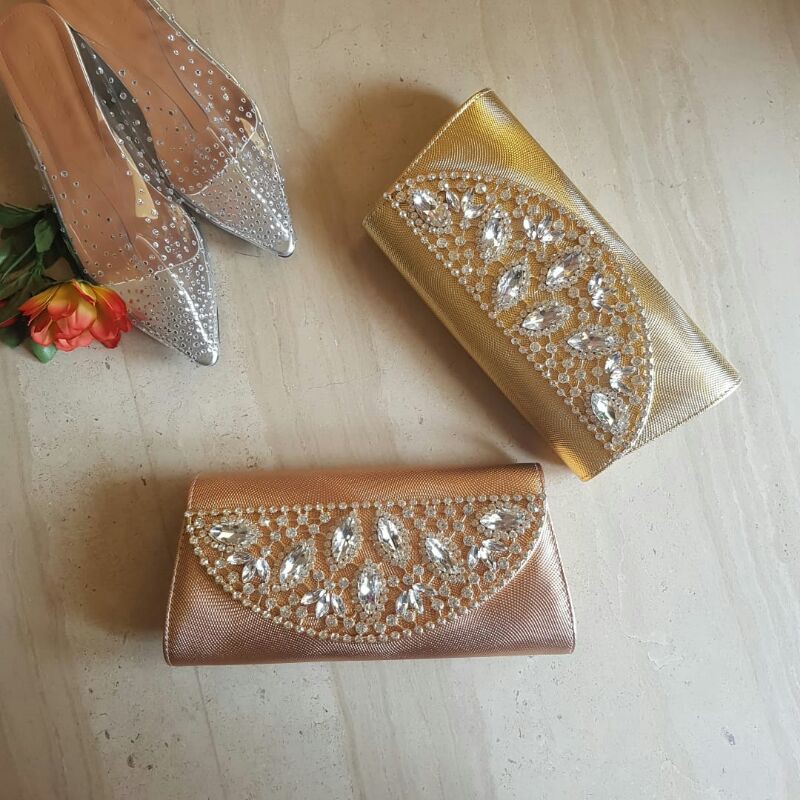 Sale! Clutch Farnell Bag Kondangan Cantik Tas Pesta Kristal Permata Mewah Import