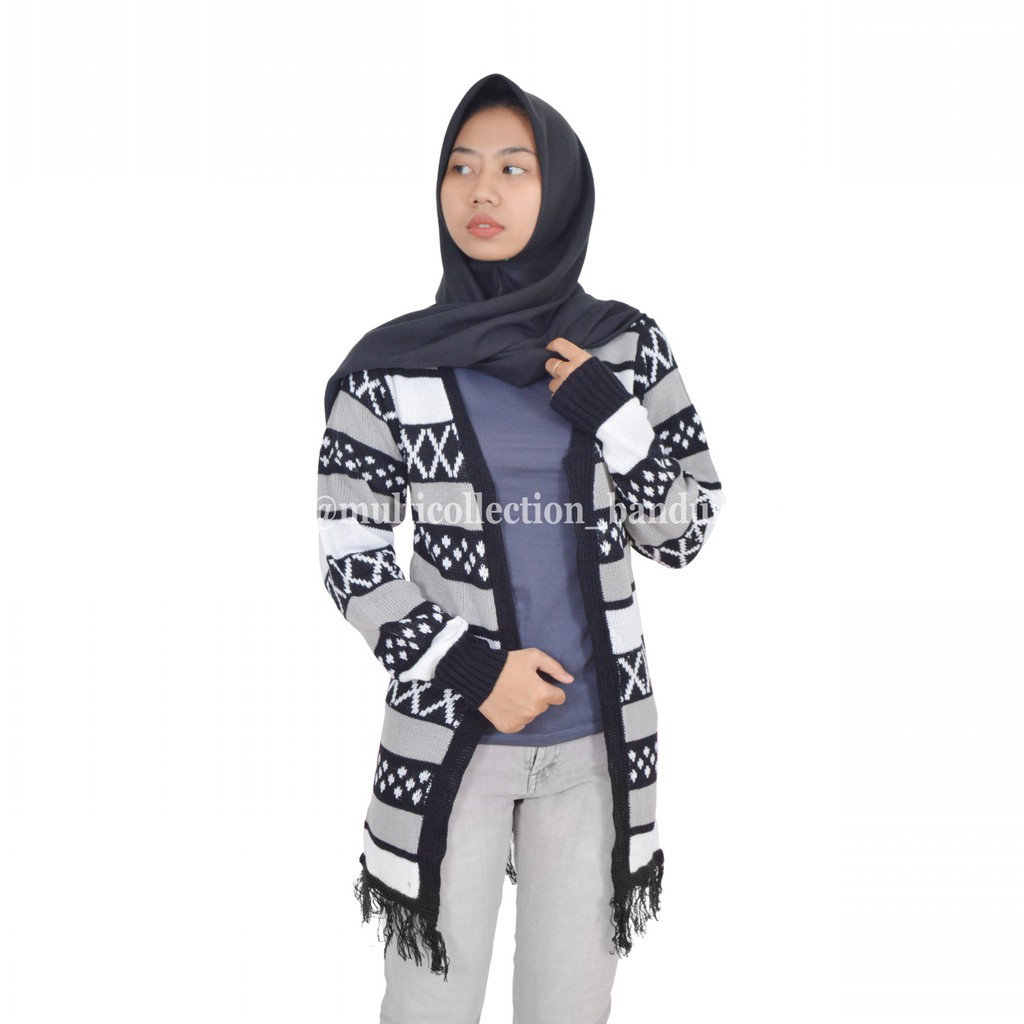 Cardigan Wanita Rajut Halus Long HINATA CARDY TRIBAL / Cardigan Rajut Wanita / Cardigab Rjut Motif-2