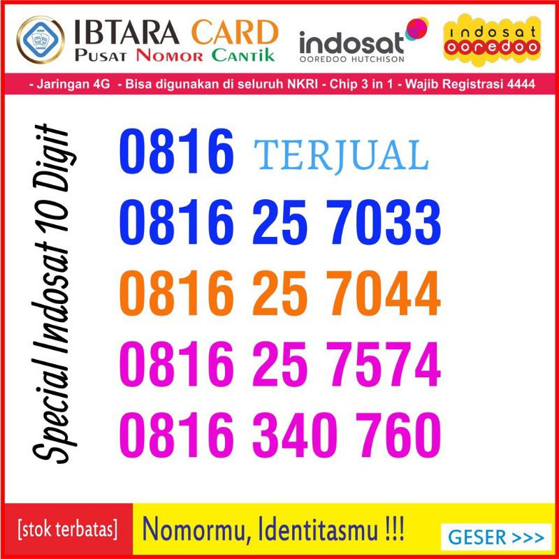 Nomor Cantik Indosat 10 Digit Kartu Perdana Cantik 10 Digit Indosat Ooeredoo Im3 Ooredoo Cantik KODE
