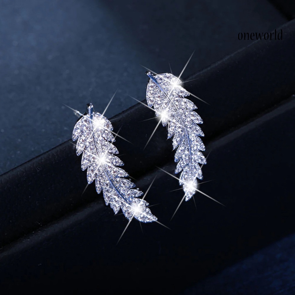 OW# Women Fashion Leaf Rhinestone Inlaid Ear Stud Earrings Romantic Jewelry Gift