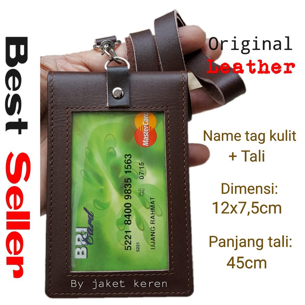 

Name tag kulit asli 2 muka nametag magnet id card holder koper plus tali gantungan design template