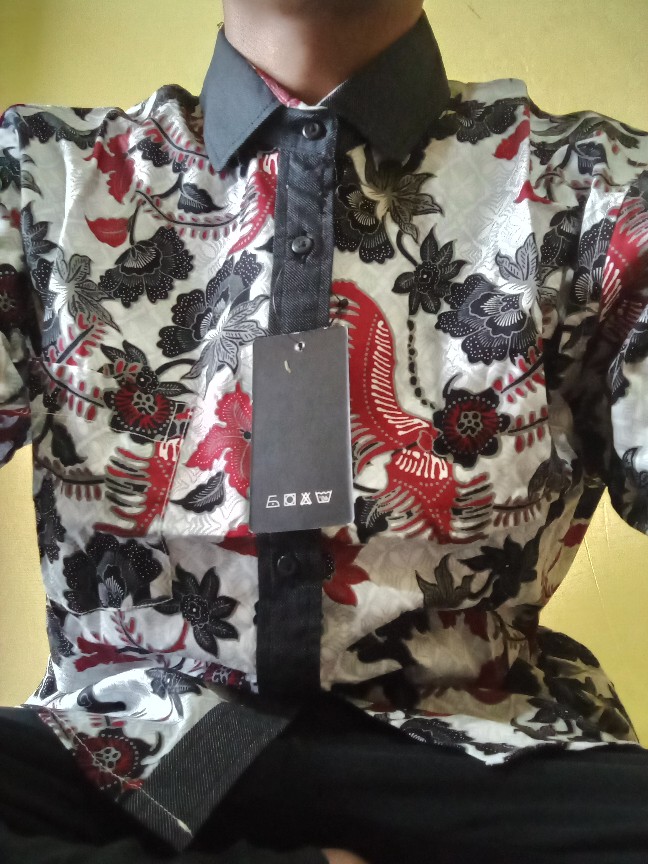 [gridline - R103 White Red] Kemeja Batik Pria Katun Lengan Pendek Regular Modern Adem Casual