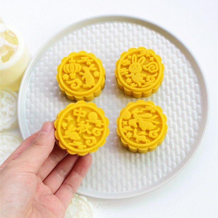 set 4pcs Rabbit Mooncake mold cookie press 50gr - cetakan kue bulan kelinci