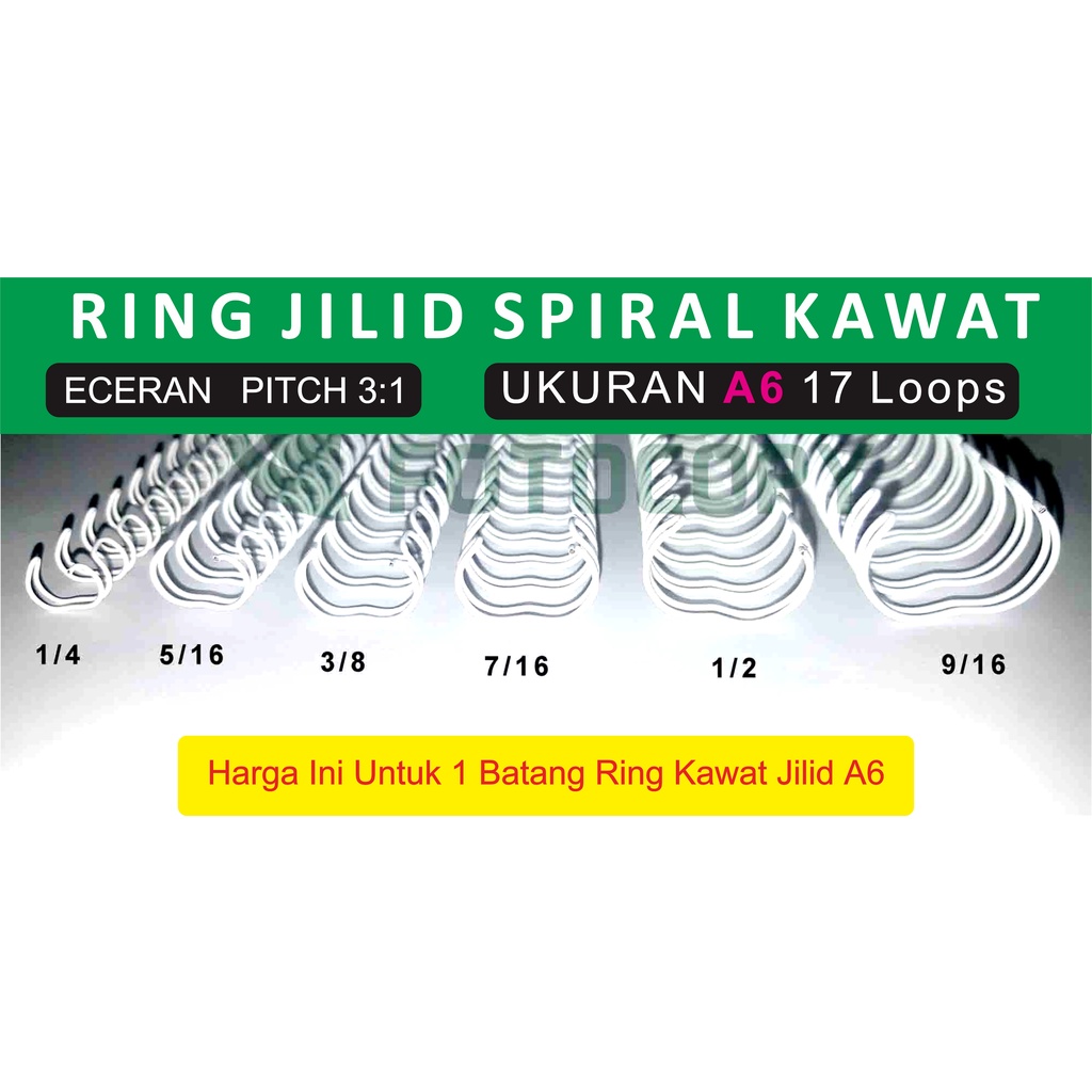 

Spiral Kawat, ECERAN A6, Pitch 3:1, 17 Lubang, Panjang 14,8cm