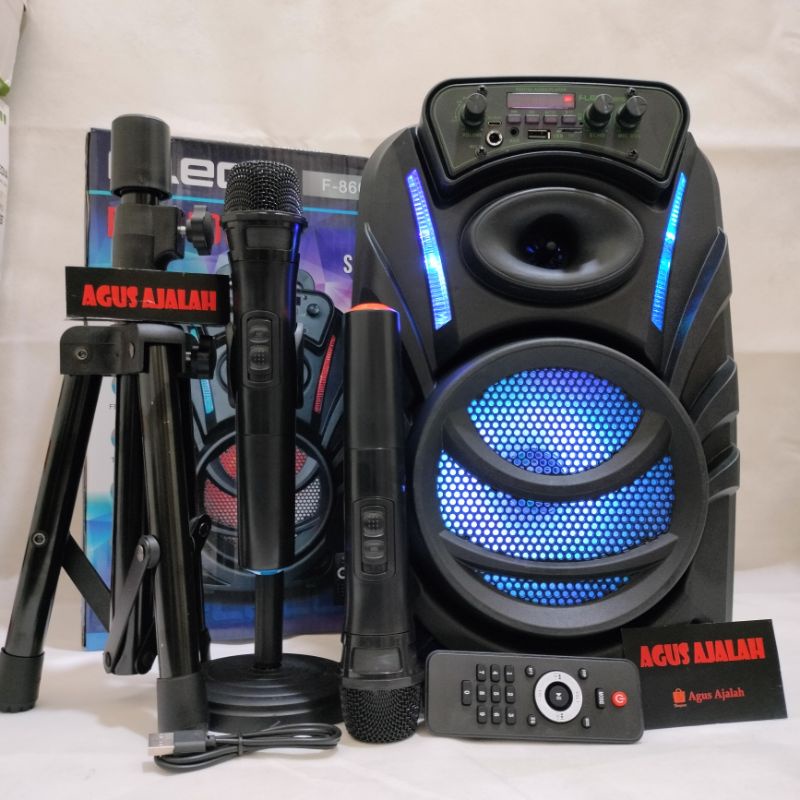 speaker bluetooth karaoke 8,5 inch fleco f8166 /f8606F bonus microphone wireless double 2 radio FM x