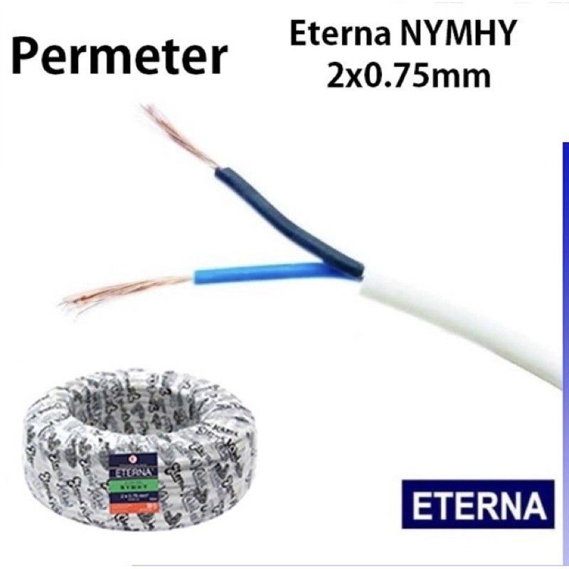 Kabel Listrik Eterna NYMHYO Kabel Serabut 2x0,75mm Tembaga Kuningan SNI (Permeter)