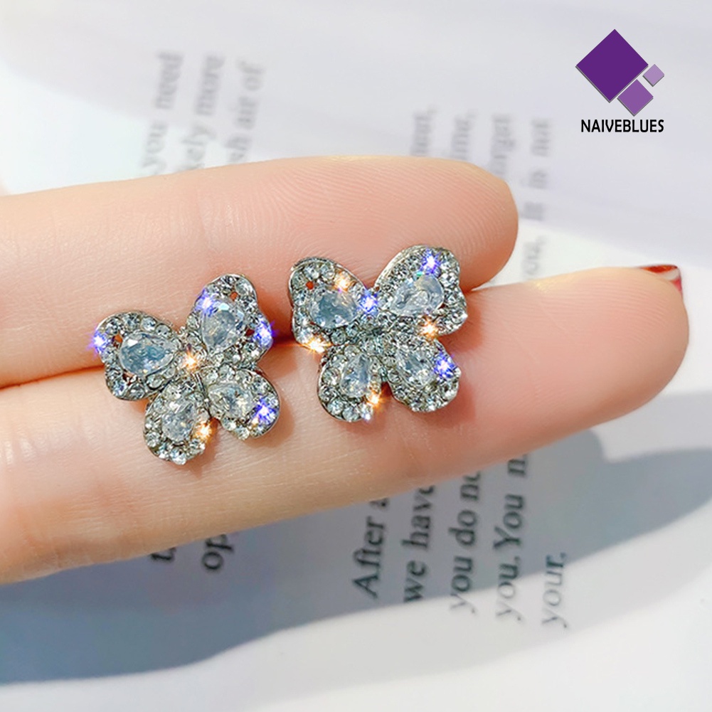 Anting Stud Bentuk Berlian Imitasi Gaya Elegan Untuk Wanita