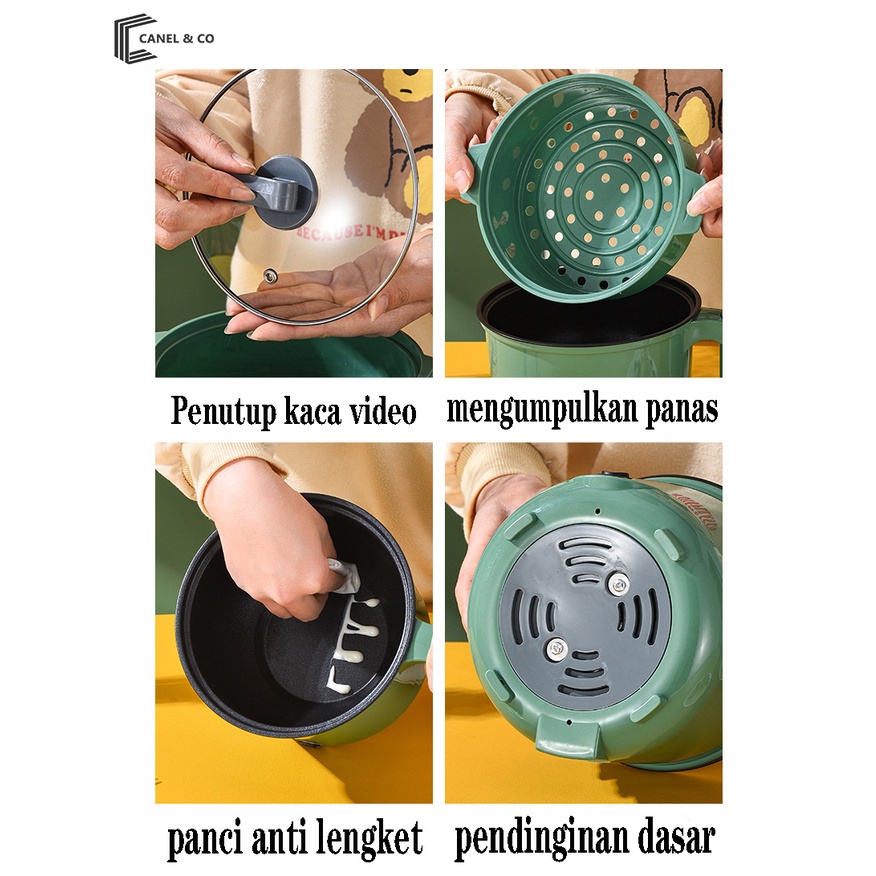 CANEL &amp; CO Panci Listrik 600 Watt Serbaguna Multifungsi Multifunctional Goreng Kukus Masak Electric Frying Pan Panci Listrik Lapisan Teflon / Rice Cooker Mini / Panci Set