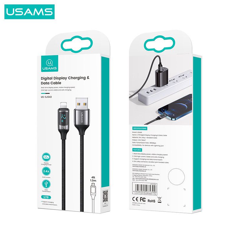 USAMS U78 Kabel Data Lightning Digital Display 2.4A 1.2M