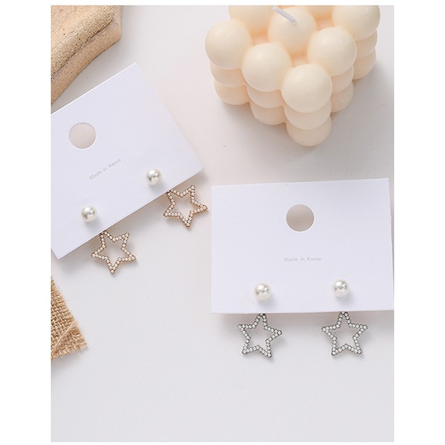 LRC Anting Tusuk Fashion Pentagram Pearl Cutout Alloy Earrings K04145