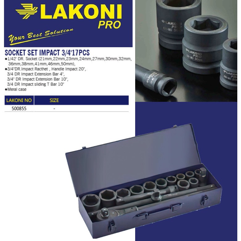 Impact Ratchet dan Socket Set 3/4&quot; 17 Pcs LAKONI PRO 500855