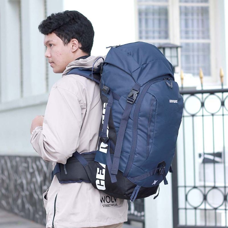 BOS - Tas Punggung Semi Carrier Pria Keril Gunung Outdoor 45 - 50 Liter Travelling Premium Waterproof Anti Air