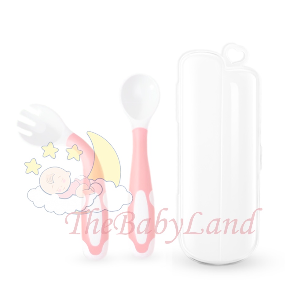 [1KG 20PCS] Babyland Sendok Makan Bayi Set Sendok Garpu Bengkok Alat Makan Anak BPA FREE + Kotak Bisa Ditekuk