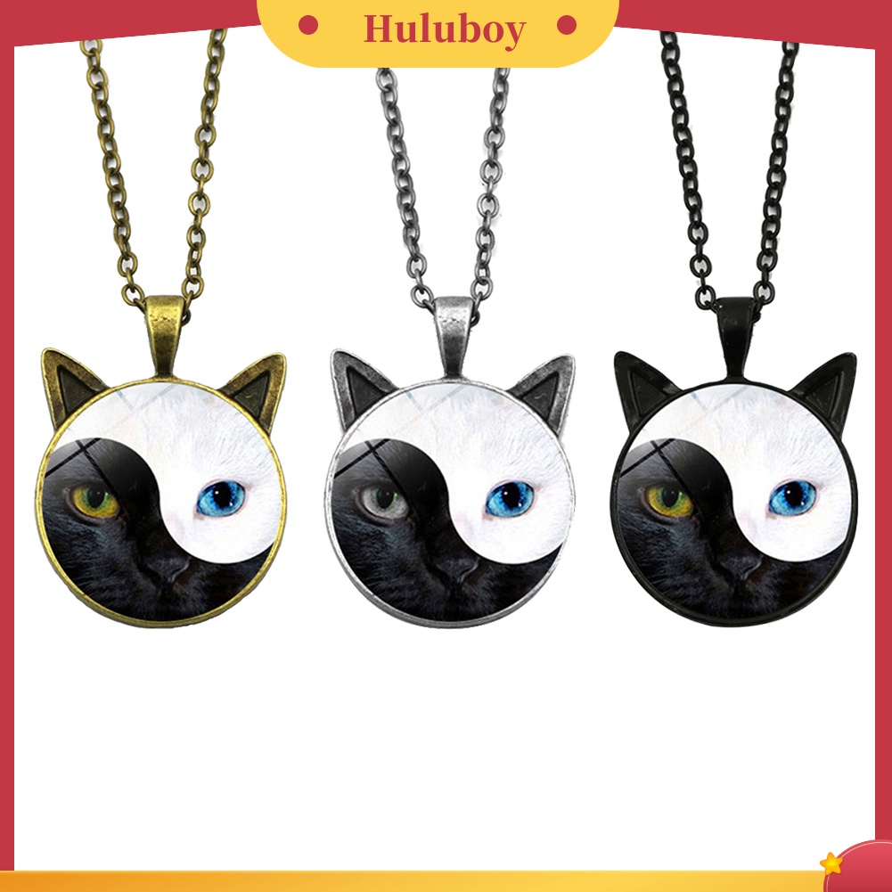 Hu Hu Hu Hu Hu Alat Bantu Pasang Kacamata♡ Kalung Rantai Dengan Liontin Kaca Bentuk Kucing Yin Yang Untuk Wanita