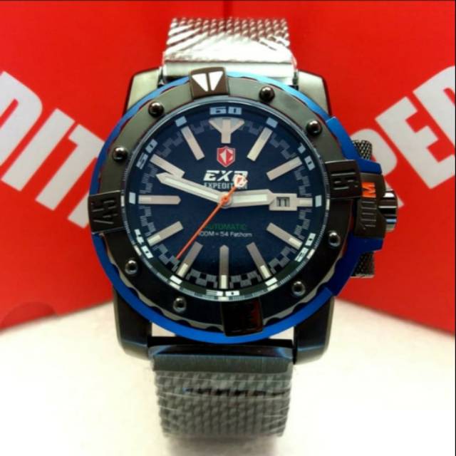 EXPEDITION E 302 AUTOMATIC PRIA BLACK BLUE ORIGINAL GARANSI RESMI 1 TAHUN