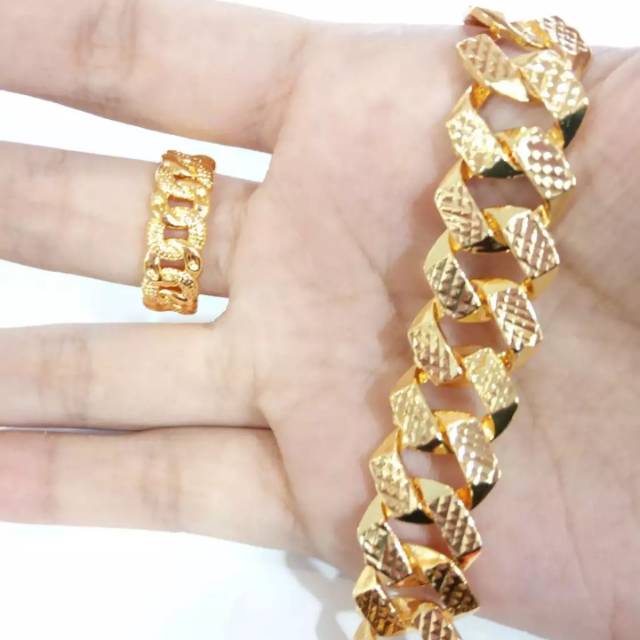 Gelang tangan sisik naga polos set cincin rante