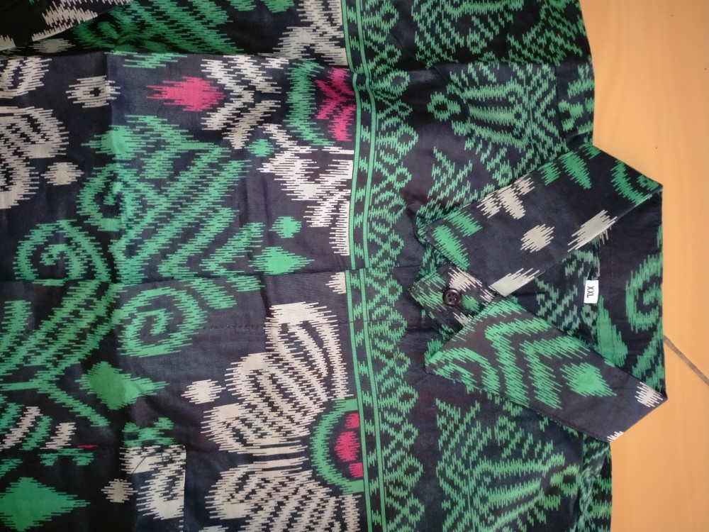 [hb] Atasan Hem Batik Cowok Lengan Panjang Motif Gedhek Tumpal Birel Hijau Tosca Kuning Xxl