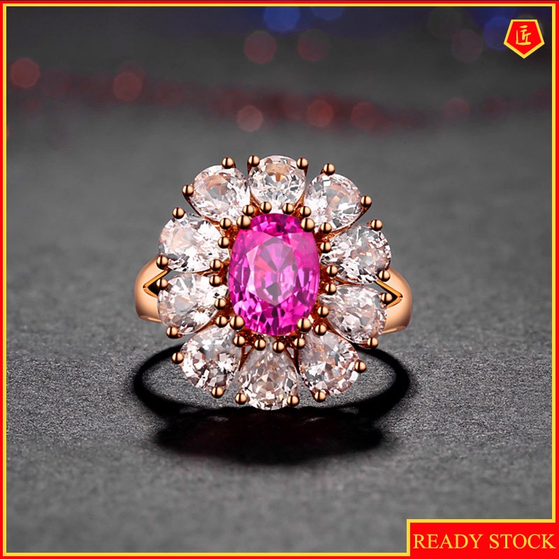 [Ready Stock]Luxury Elegant Colored Gems Pink Crystal Ring