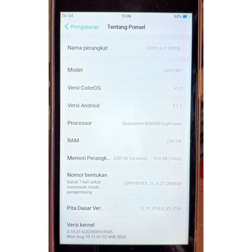 Oppo A71 ( second ) belum pernah servis