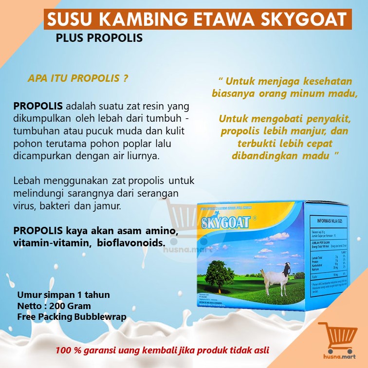 SKYGOAT MADU PROPOLIS Susu Kambing Etawa Bubuk Full Cream1 Kotak 200 gr isi 8 sachet Grosir Murah