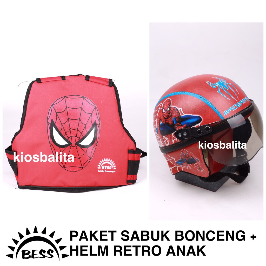 FREE MASKER!! PAKET SABUK BONCENGAN MOTOR ANAK DAN HELM RETRO SHINCHAN ANAK