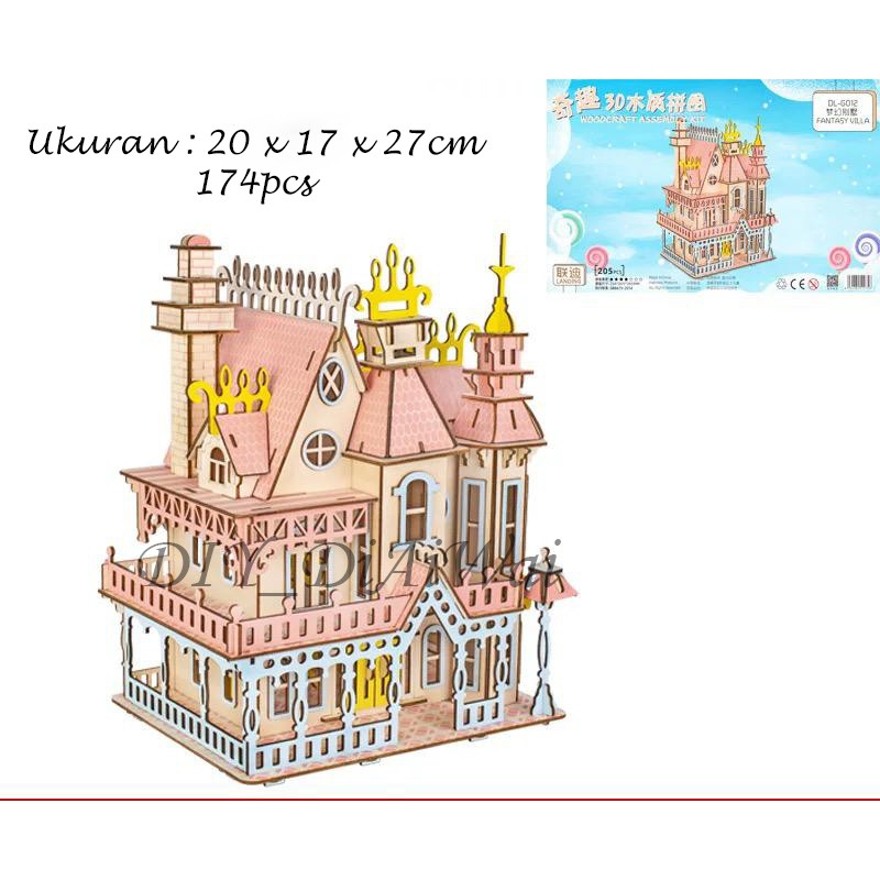 Puzzle 3D DIY bahan kayu FANTASY VILLA mainan puzzle edukasi anak (kado &amp; pajangan)