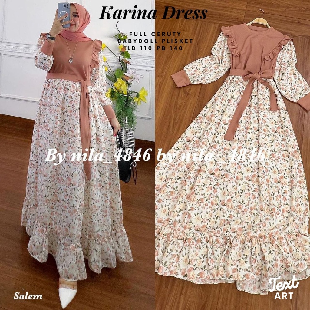 KARINA DRESS/GAMIS WANITA TERBARU MOTIF BUNGA/BAJU MUSLIM WANITA