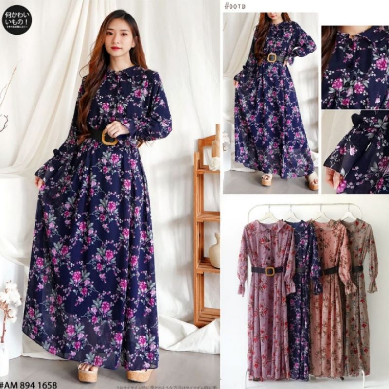 DRESS CERUTI KOREAN STYLE YURI GAMIS PLISKET CERUTY FREE BELT MAXI DRESS