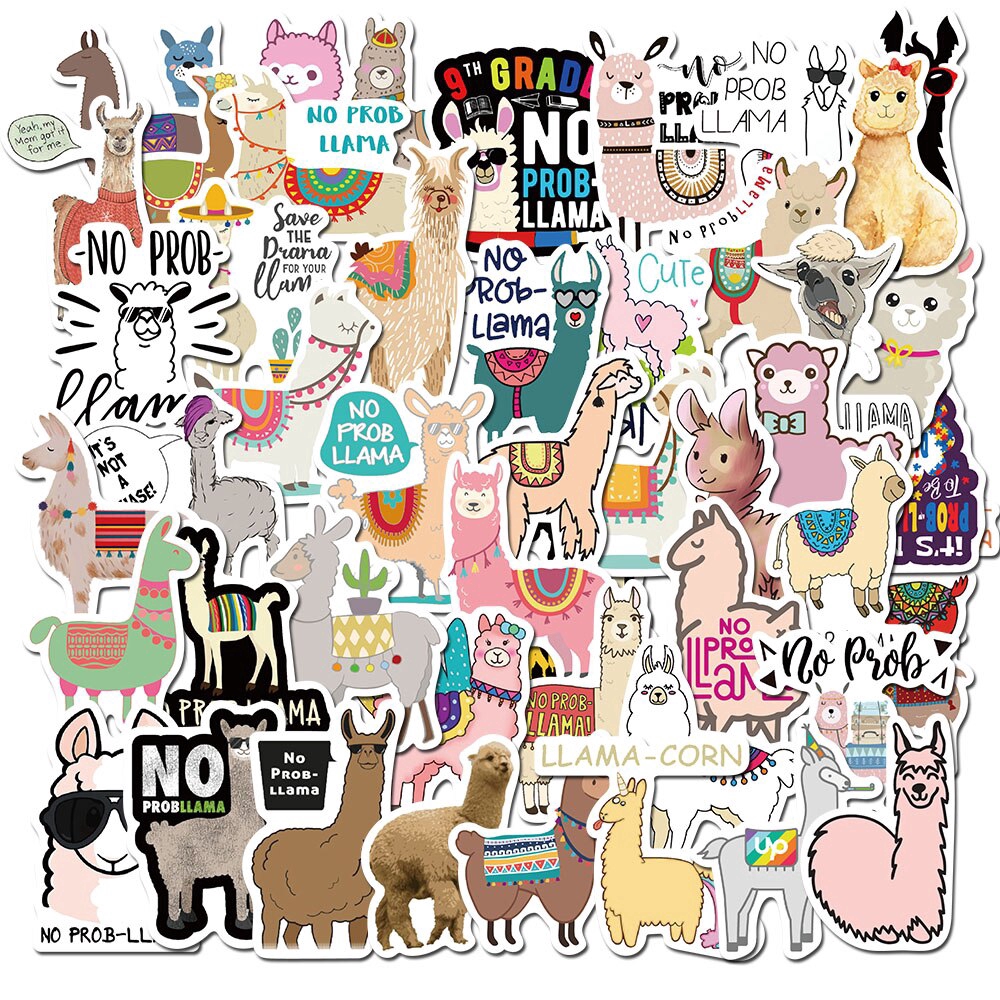 50PCS Cute Alpaca No Prob Llama Sticker Cool PVC DIY Guitar Luggage Animal Pet Decal Stickers Pegatina Gift