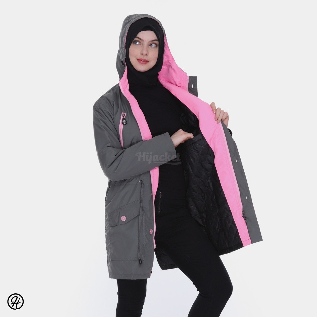 new sale jaket parka muslimah hijacket montix terbaru warna GREY big size xxl bahan 75% tahan air-2