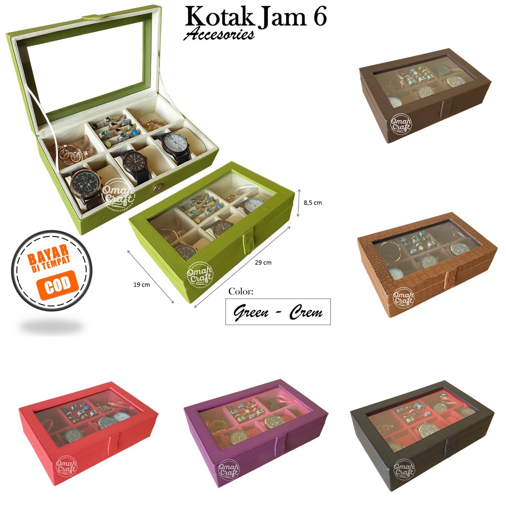 PROMO - Box Jam Tangan Isi 6 kombinasi aksesoris / Kotak Jam Tangan + Perhiasan Cincin Gelang Kalung