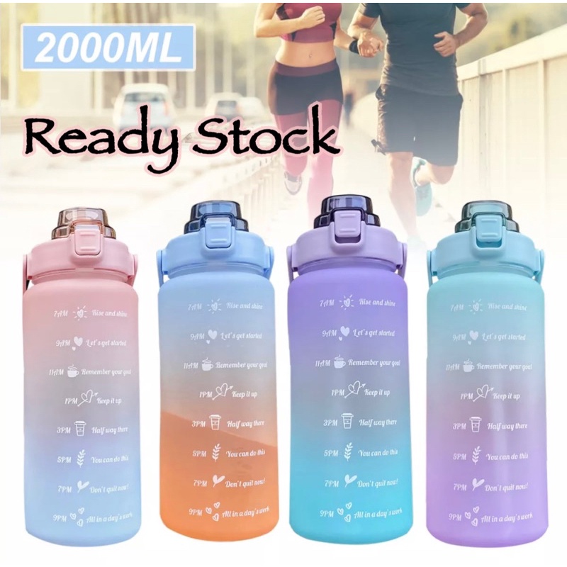 CLEARANCE SALE READY STOCK Botol Minum Motivasi 2L liter Gradasi Pastel Bukan Quifit , motivational 