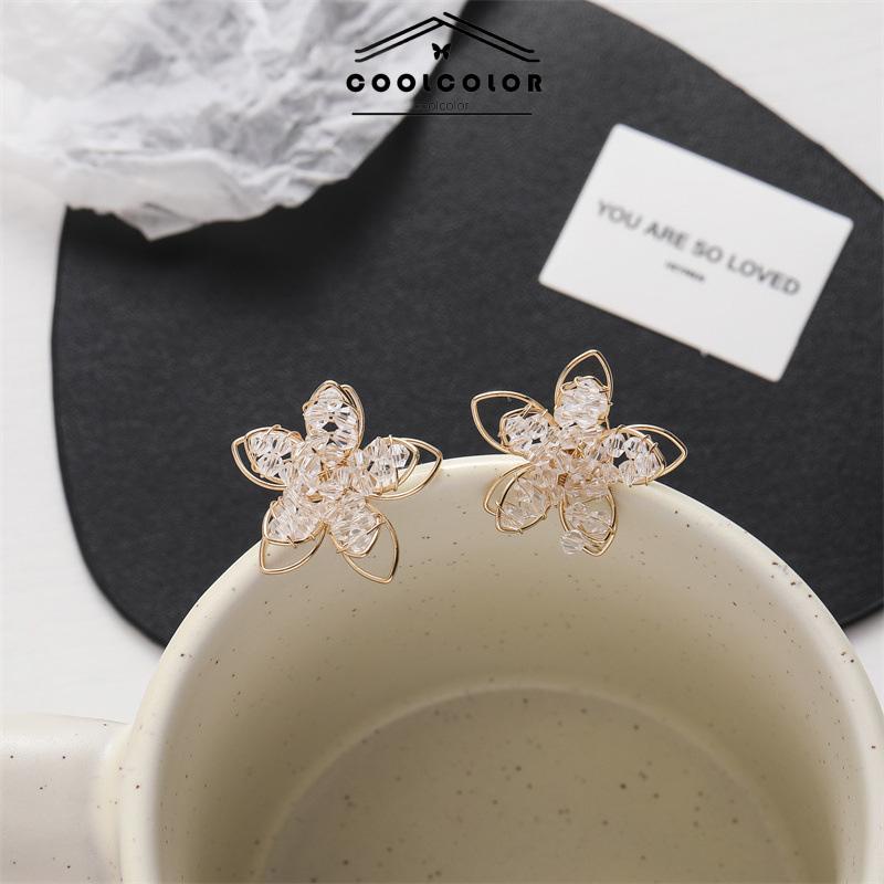 COD❤️1 Pasang Anting Perak S925 Bunga Bola Kaca Jarum Hypoallergenic Dan Anti-memudar Perhiasan Hadiah Fashion Aksesoris Wanita Murah